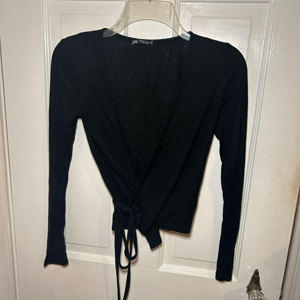 Zara Black Long Sleeve Wrap Top